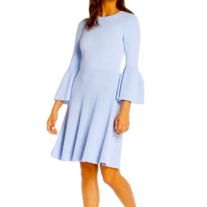 Eliza J Fit & Flare Ribbed Knit Sweater Dress in Powder Blue (M)